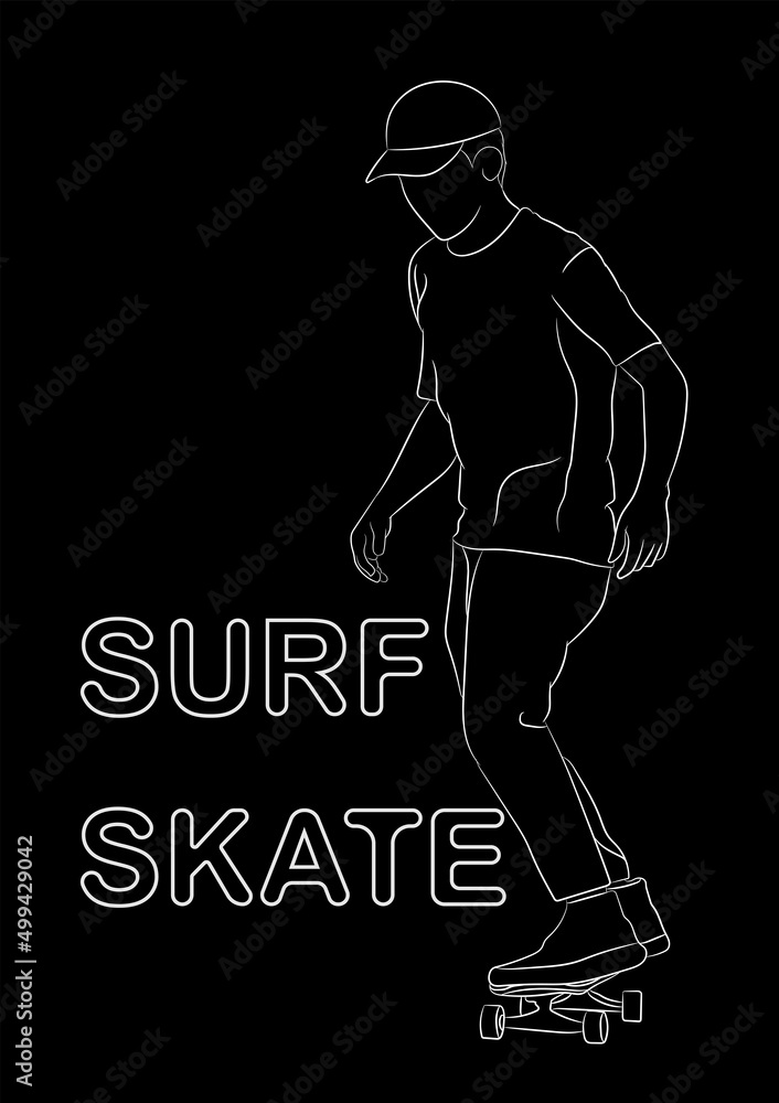 Fototapeta premium graphics image man cartoon character riding a skateboard or surf skate outline vector illustration