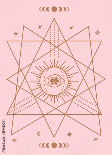 Tarot Card Minimalist Vector Illustration, The Moon	
