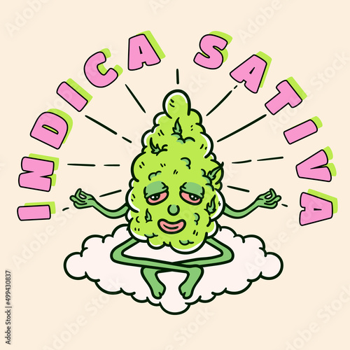 Cartoon vector illustration of marijuana leaf meditating