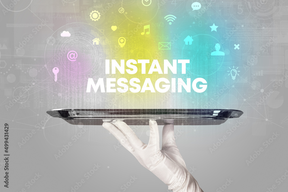 Waiter serving social networking concept Waiter serving social networking concept