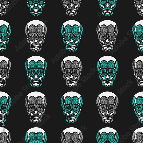 seamless pattern skinless head on black background