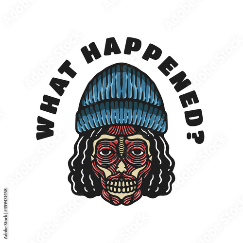 skinless head illustration wearing a hat