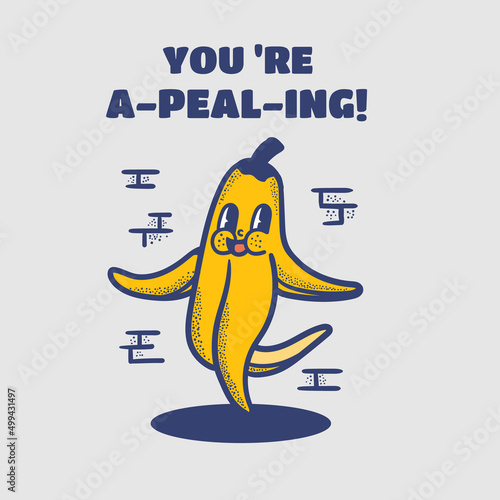 walking banana peel mascot character illustration