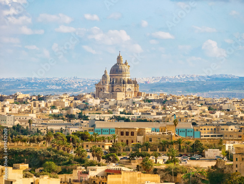 Panoramic view of Gozo Island, Malta, on a sunny afternoon