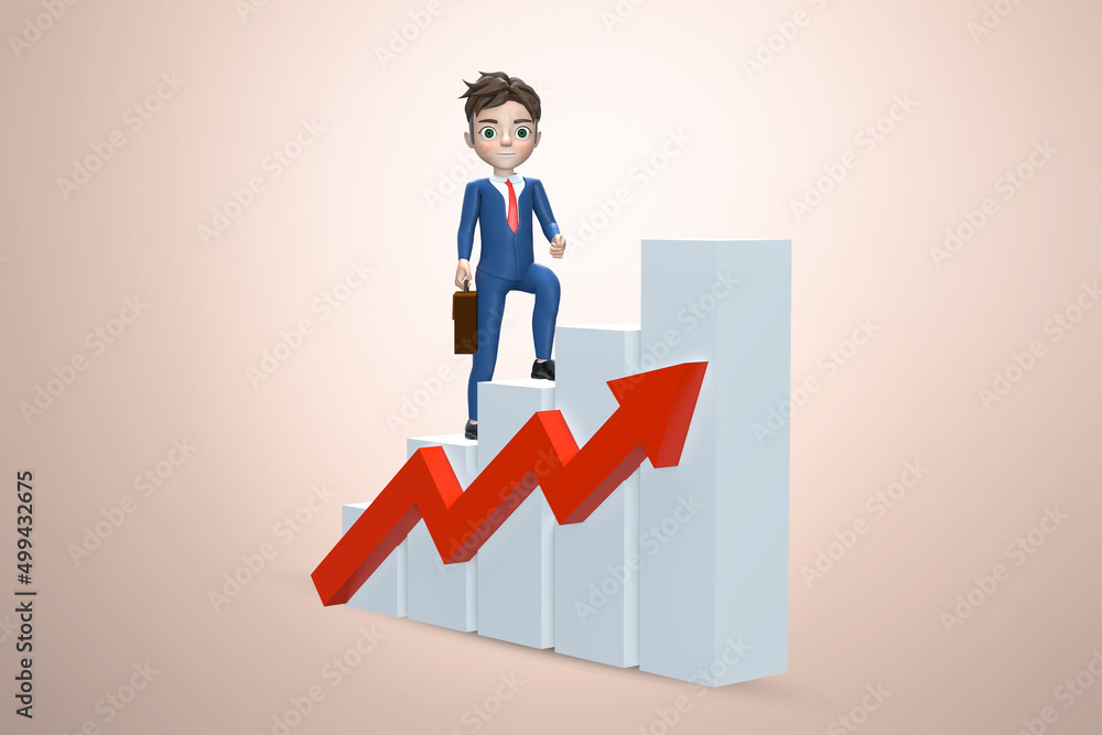 3D rendering , A cartoon character runs towards success. Financial growth concept. 3D rendering , A cartoon character runs towards success. Financial growth concept.