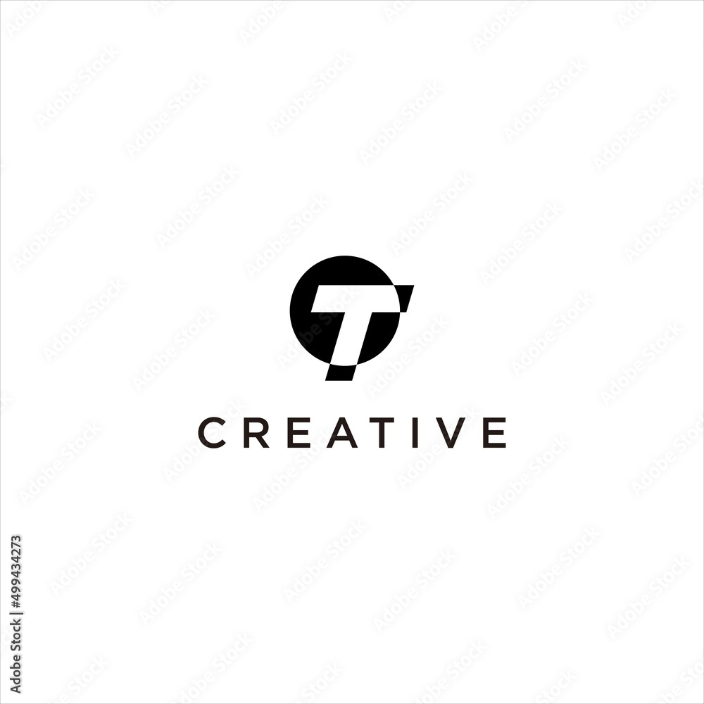 Fototapeta premium Modern Minimal Letter T Logo Design .Abstract Circle Monogram Icon for Business, Branding, Technology, Marketing, Web, Company Identity, Creative Vector Symbol, Luxury Typography Concept Template
