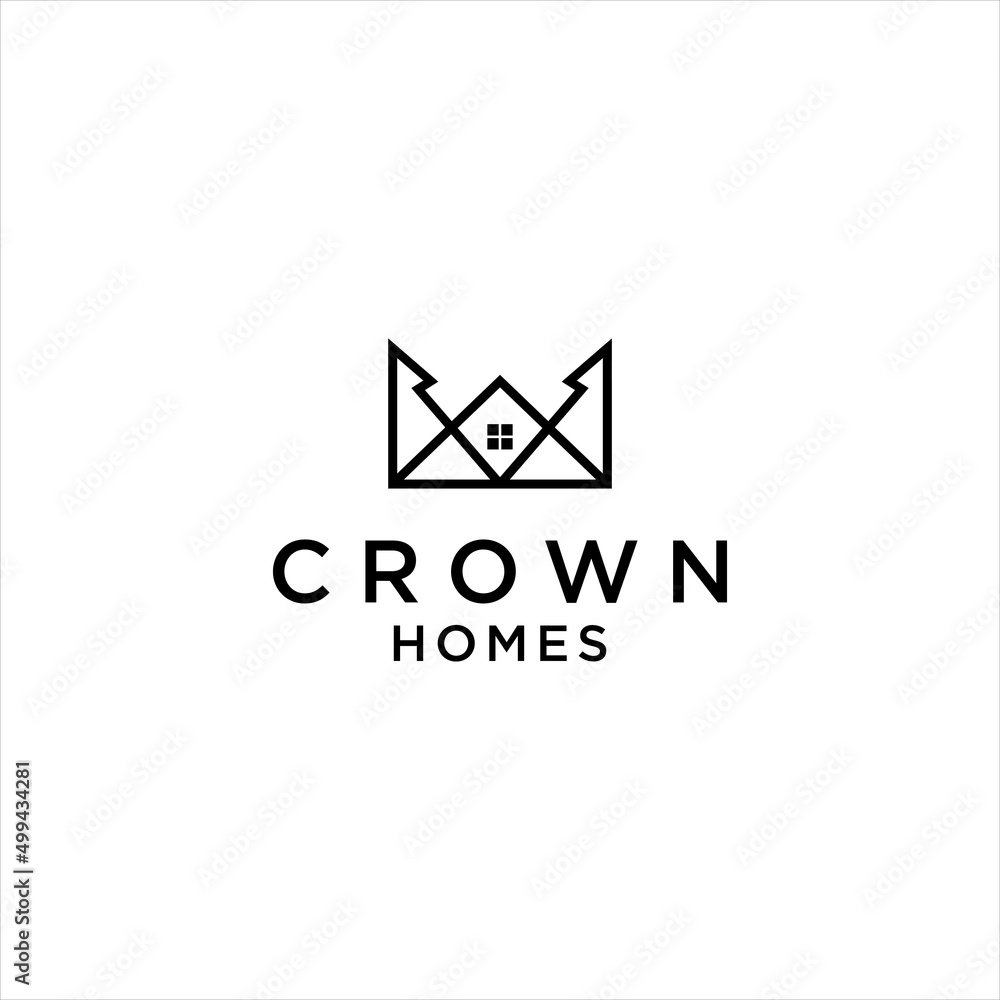Crown House Architecture Logo. Real Estate Monogram Icon. Luxury Home Symbol. Modern Building Design. Royal Property Vector. Elegant Roof Concept. Premium Brand Identity. Gold Line Illustration