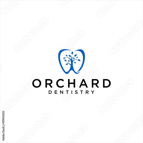 orchard dental logo design. plant tree tooth vector logotype