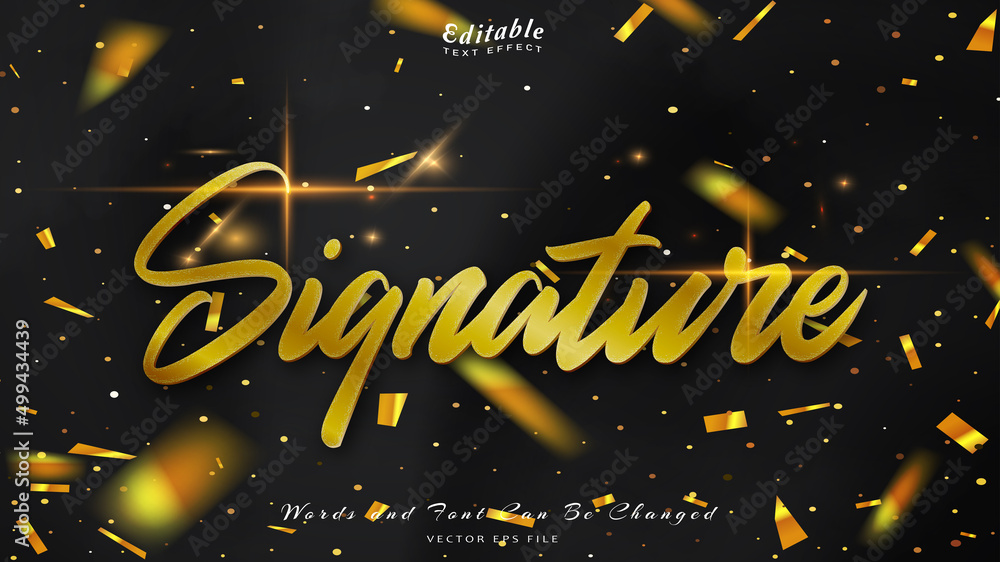Naklejka premium signature editable text effect with black wavy background. black silk luxury background.