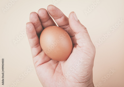 Hand holding egg. Strong healthy concept.