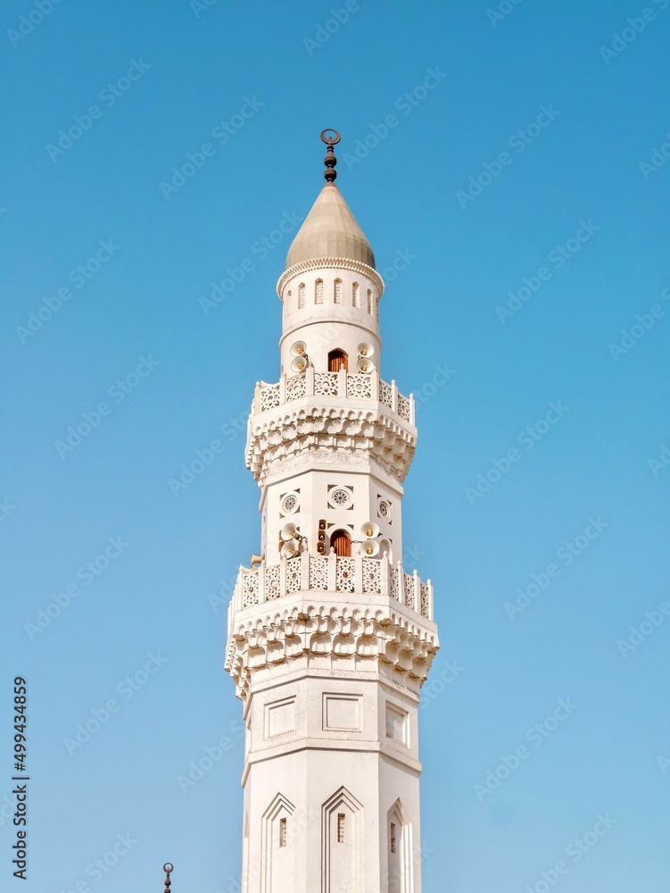Quba Mosque in Medina, Closeup on the Minarest