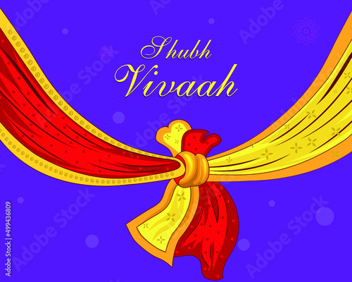 Hindu wedding card design with Shubh vivaah wedding knot. Hindu wedding tradional element.