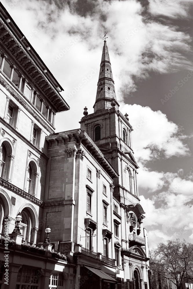 old town hall in black and white
