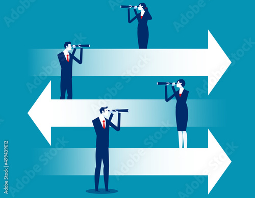 Business team explore different directions. Different ideas and plans
