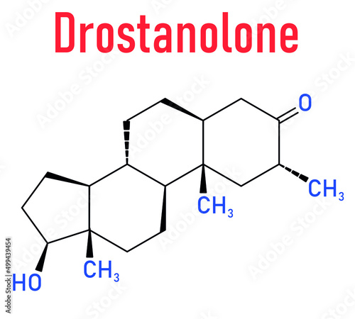 Drostanolone anabolic steroid molecule. Skeletal formula.