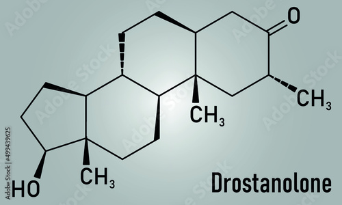 Drostanolone anabolic steroid molecule. Skeletal formula. photo