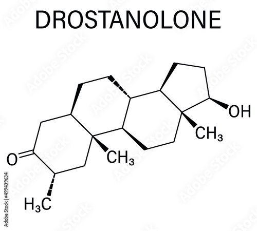 Drostanolone anabolic steroid molecule. Skeletal formula.