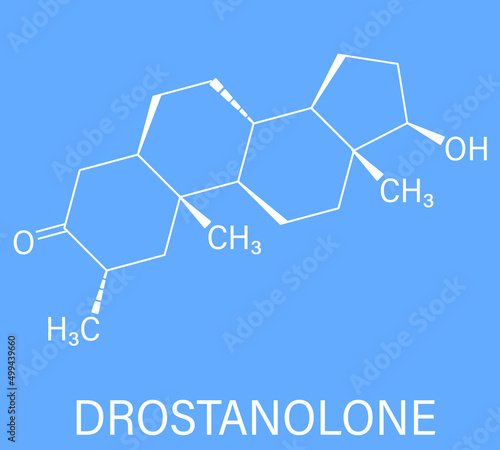 Drostanolone anabolic steroid molecule. Skeletal formula.