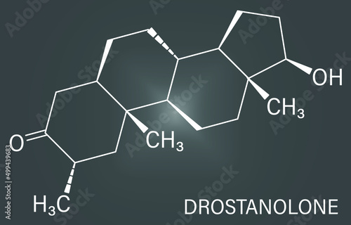 Drostanolone anabolic steroid molecule. Skeletal formula.