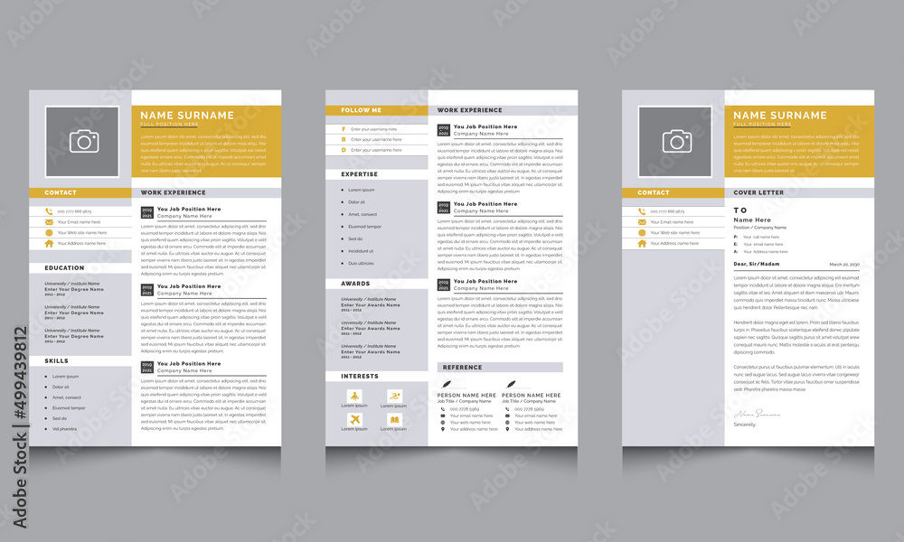 Fototapeta premium Professional Resume business Layout Set and Creative cv template vector with Yellow Accents