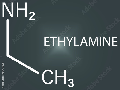 Ethylamine or Ethanamine organic base molecule, skeletal chemical formula. photo