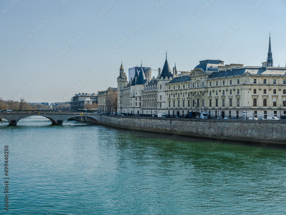 Pont au Change and Louvre palace  on river Seine