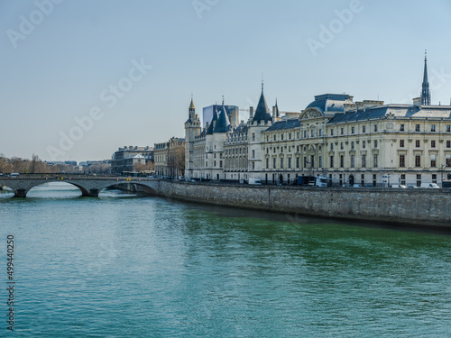 Pont au Change and Louvre palace on river Seine