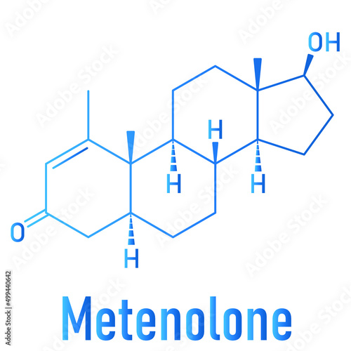 Metenolone anabolic steroid molecule. Used (banned) in sports doping. Skeletal formula.