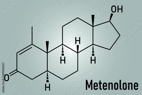 Metenolone anabolic steroid molecule. Used (banned) in sports doping. Skeletal formula.