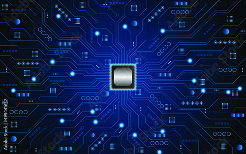 Microchip processor circuit board technology on dark blue background. Information Processing Concept. Circuit board hi-tech technology background. vector illustration
