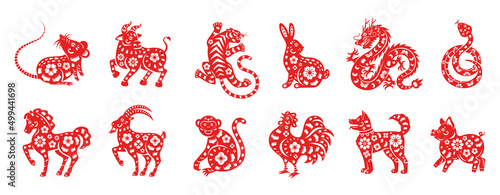 Fotografiet Chinese New Year horoscope animals icons set