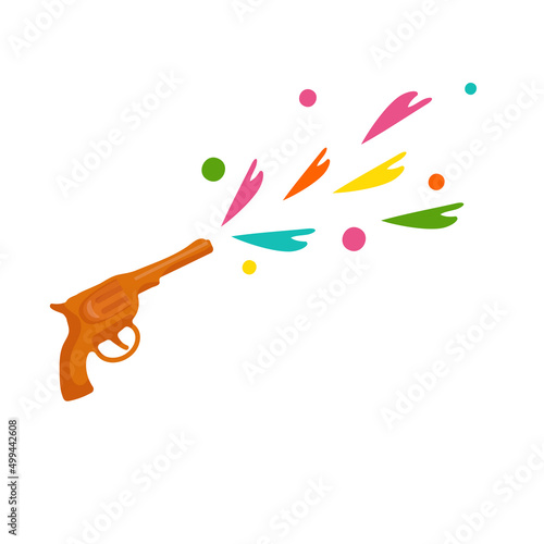 Cartoon gun shoots confetti.Vector graphics.