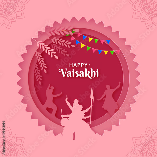 Beautiful pink color paper cut design concept for Happy vaisakhi.