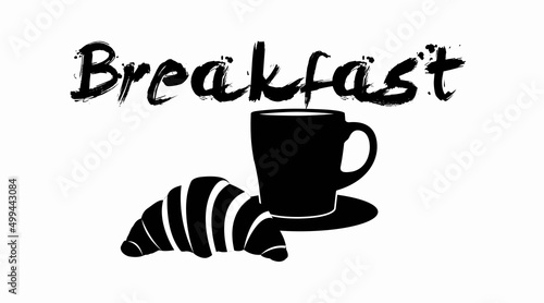 Breakfast icon. Vector isolated illustration of a cup of coffee and a croissant