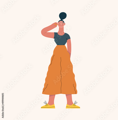 People portrait - Women -Modern flat vector concept illustration of a standing young woman, user avatar, full-length portrait. Creative illustartion, feminism protest, girl power, ethnicity diversity