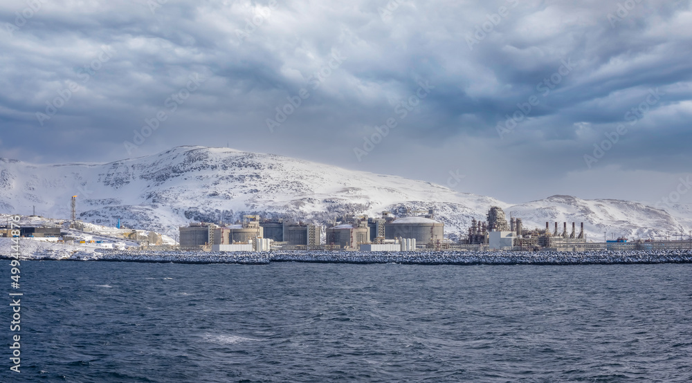Enormous LNG (liquefied natural gas) site on Melkøya island, Hammerfest, the northernmost town in the world, Troms og Finnmark, Norway. Enormous LNG (liquefied natural gas) site on Melkøya island, Hammerfest, the northernmost town in the world, Troms og Finnmark, Norway.