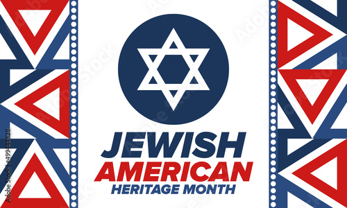 Jewish American Heritage Month. Celebrated annual in May. Jewish American contribution to the history United States. Star of David. Israel symbol. Poster, card, banner and background. Vector