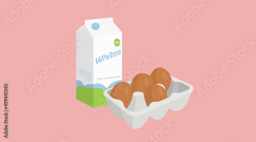 Vector Isolated Illustration of an Egg Whites Box or Carton with a Carton of Eggs