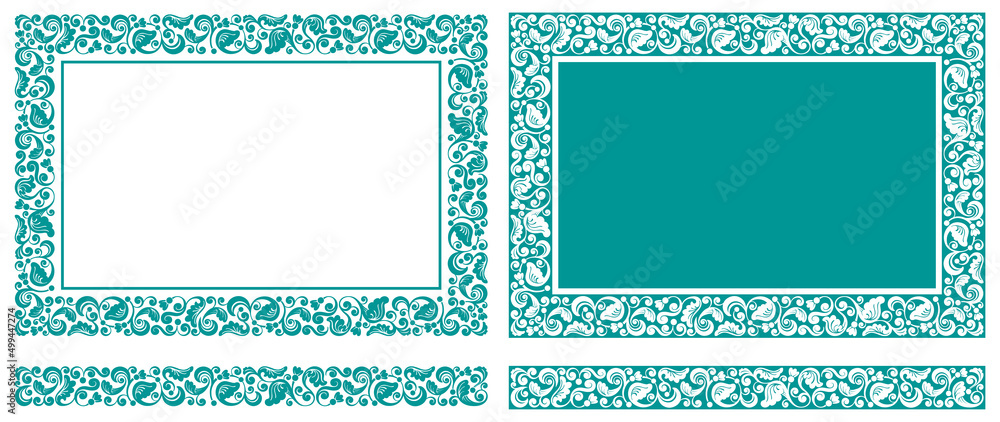 Set of floral design elements. Rectangle frames and borders with ...