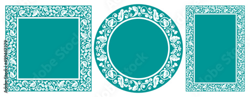 Set of floral design elements. Rectangle, square and circle frame with elegant patterns. Beautiful for any plain and chic elegance designs. Vector illustration