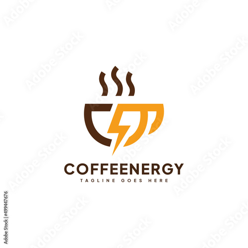 Coffee Energy Logo Vector. Energy Coffee Line Logo Template.