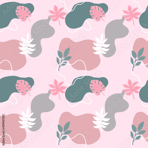 Pattern with abstract flowers on a pink background