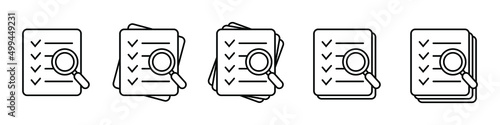 Document check icon vector illustration. Checklist magnifier assessment line icon.