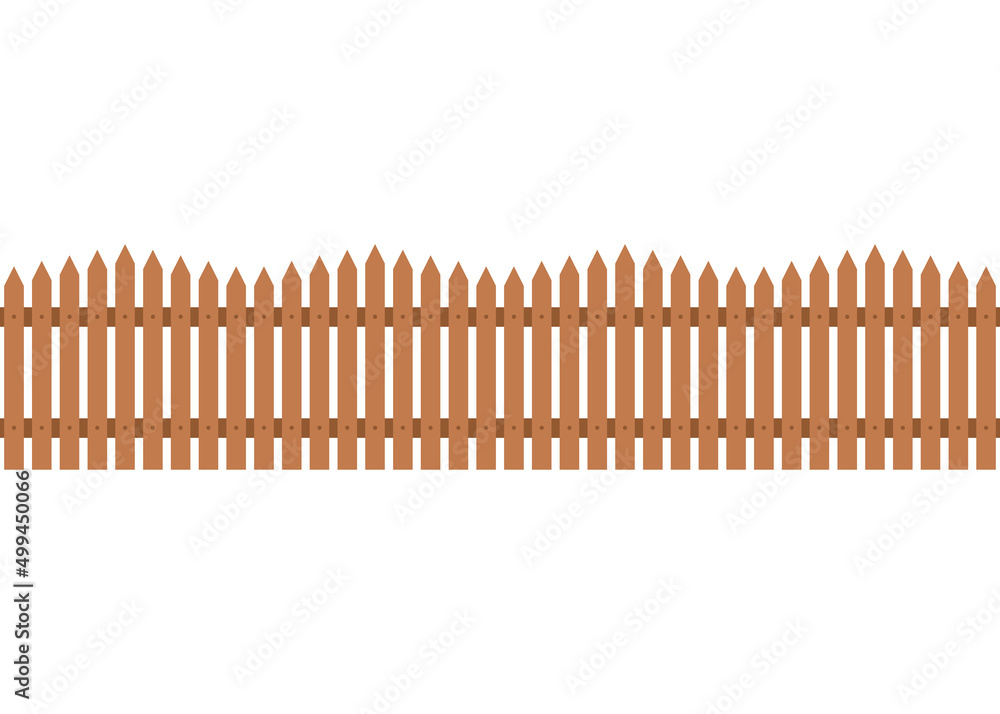 Brown wood fence seamless pattern, wooden decorative border, graphic boundary background. Garden or house wood fencing. Rural fence on farm for animal, barrier for garden. Vector illustration Brown wood fence seamless pattern, wooden decorative border, graphic boundary background. Garden or house wood fencing. Rural fence on farm for animal, barrier for garden. Vector illustration