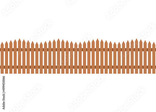 Brown wood fence seamless pattern, wooden decorative border, graphic boundary background. Garden or house wood fencing. Rural fence on farm for animal, barrier for garden. Vector illustration
