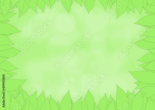 abstract light green horizontal background with blur in a frame of leaves