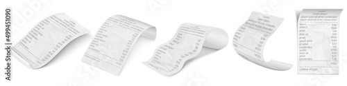 Receipt template invoice bill. Supermarket shop paper receipt. Bills for cash or credit card transaction.