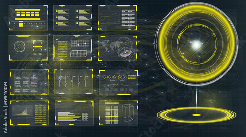 Radar screen. HUD. Vector illustration for your design. Technological background. Futuristic user interface.