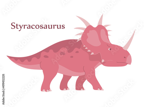 Styracosaurus with dangerous horns. Ancient lizard. Herbivore strong dinosaur of the Jurassic period. Vector cartoon illustration isolated on a white background