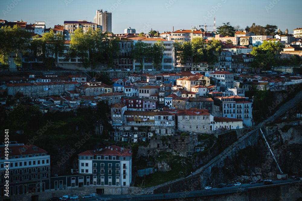 View of a residential neighborhood in the old city of Porto, Portugal.